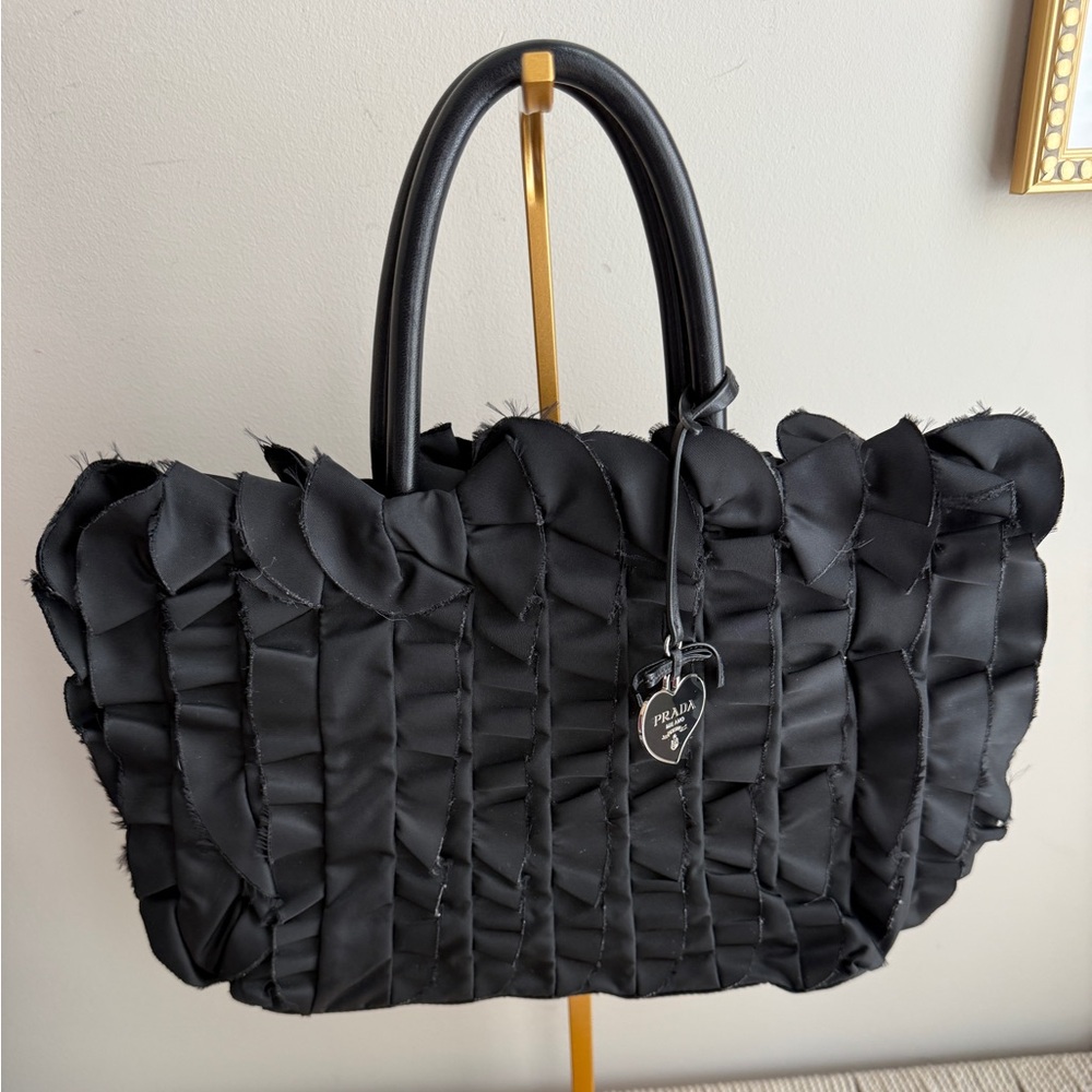 Vintage Prada Black Ruffle Nylon Tote